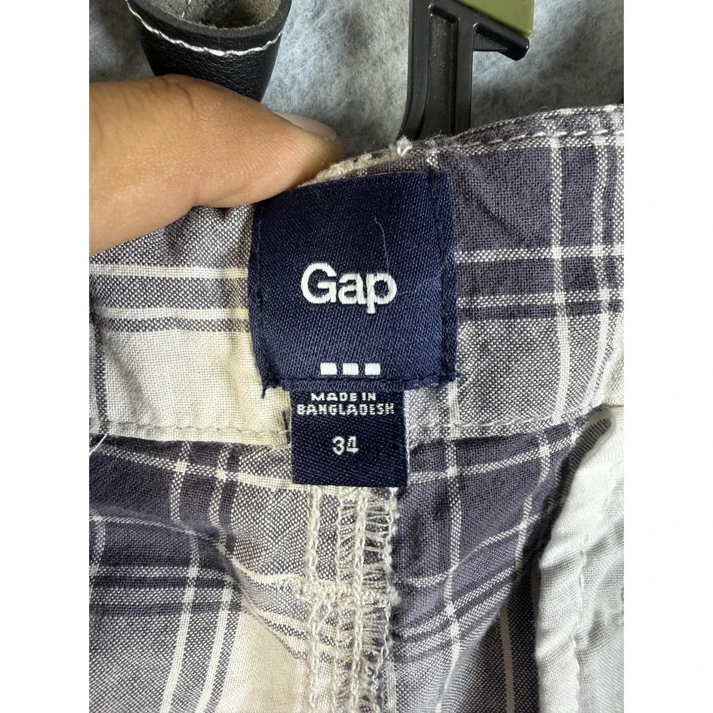Gap Shorts Mens 34 Blue Plaid Cargo Lightweight Cotton Summer Pockets Casual‎